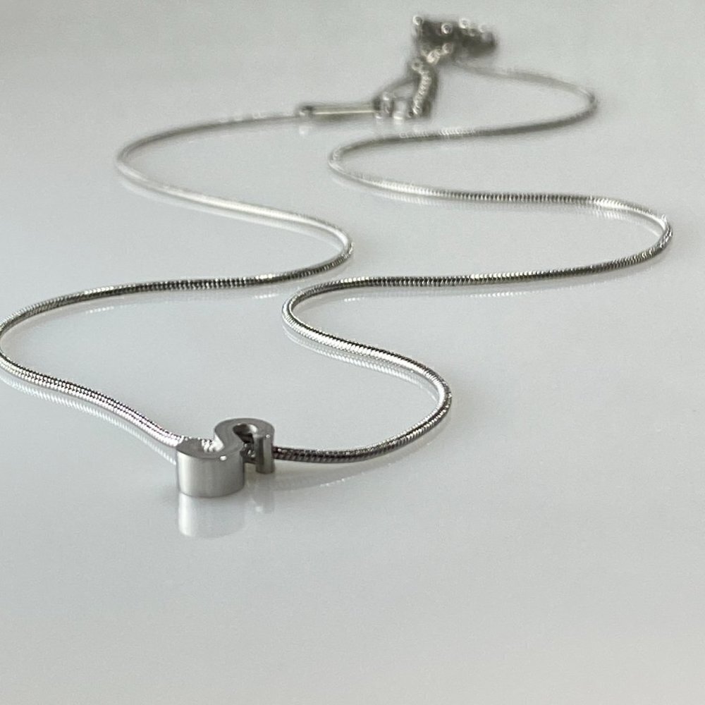 Silver Letter Initial Stainless Steel Snake Chain Necklace